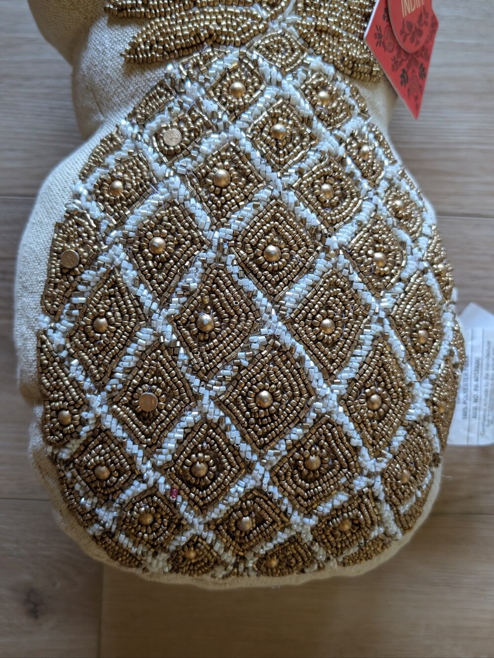 Beaded Pineapple Decorative Pillow - Gold on Cream - Picture 7 of 8